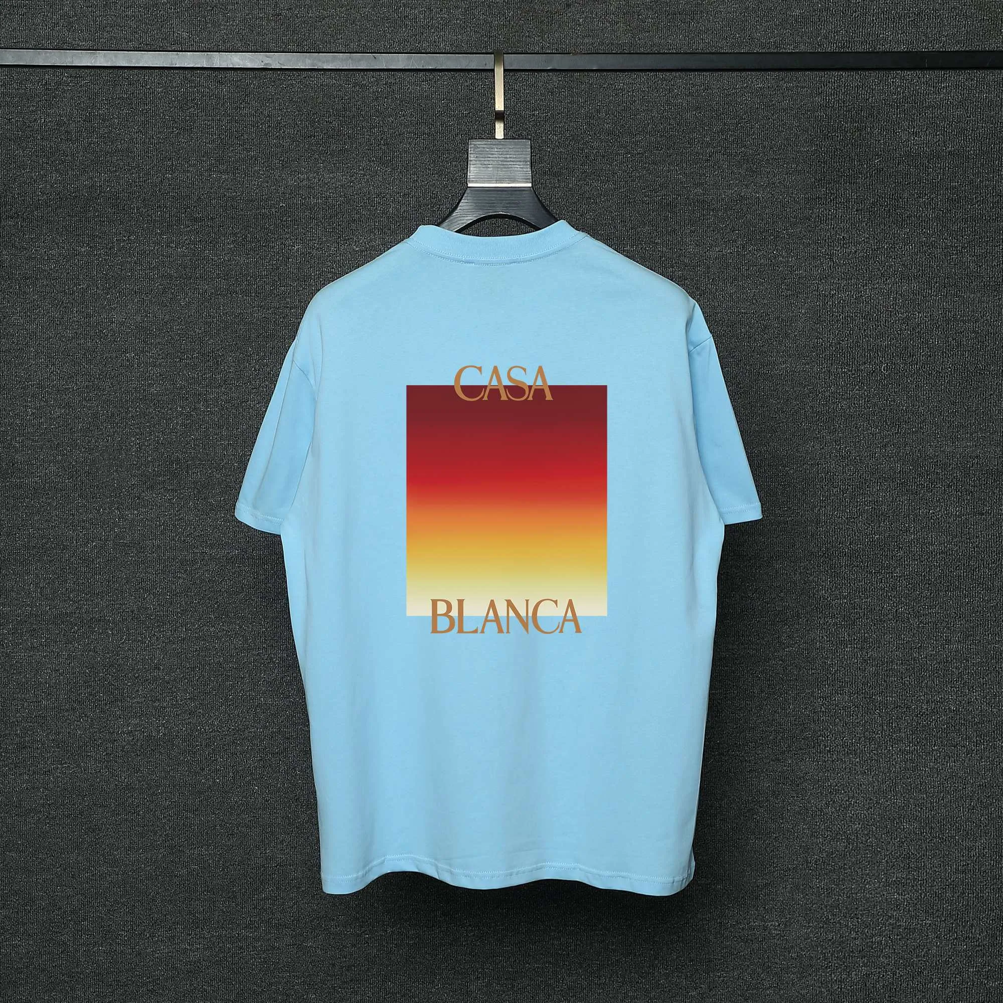 26ss CASABLANCA original printing process short-sleeved T-shirt original development using high-density double yarn pure cotton fabric upper body soft and comfortable color Black White Dark Green color Orange Pink Blue Royal Blue color cigarette powder 8 colors Sizes S M L XL